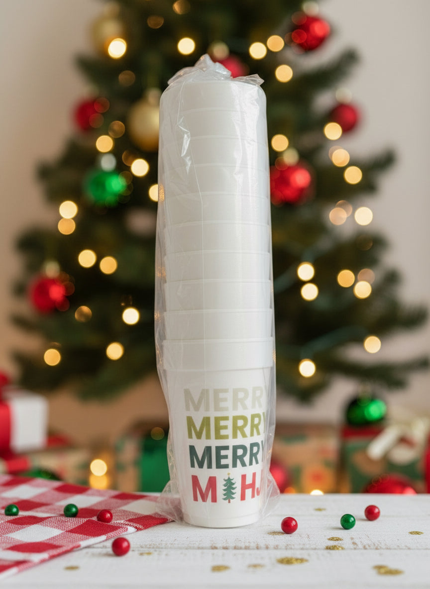 Merry Merry 16 ounce Foam Cup Set (local pickup only cannot be shipped)